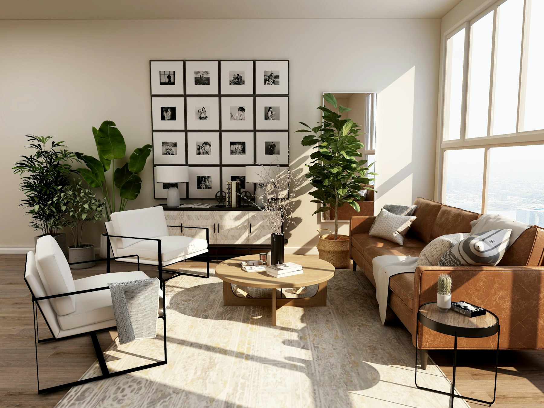 Bright, modern living room in a renovated home